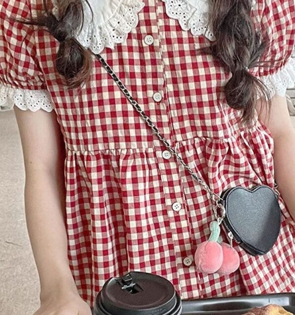 Красная кукольная рубашка в клетку с кружевным воротником Kawaii японский каваи