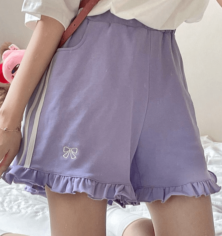 Kawaii Bow Aesthetic Loose Shorts de Cintura Alta - Loja de Moda Kawaii