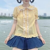 Kawaii Fashion клетчатая рубашка с короткими рукавами японский каваи