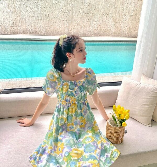 サマーグリーン花柄ドレス花柄ドレスかわいい