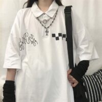 Kawaii weißes Polo-T-Shirt Harajuku-Kawaii