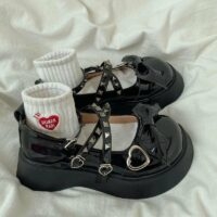 Plateau-Mary-Janes-Schuhe mit Teufelsschleife und Knotenriemen Janes Schuhe kawaii