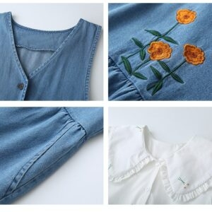 Японский сладкий джинсовый комплект с юбкой на подтяжках Джинсовая юбка каваи