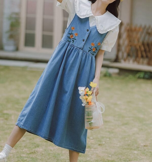Japanese Sweet Denim Suspender Skirt Set Denim Skirt kawaii