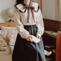 Винтажная рубашка, длинная юбка, комплект из двух предметов Лук кавайи