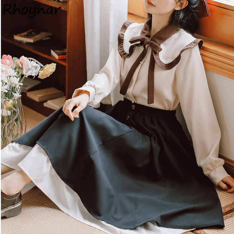 Sweet Japanese Girl Fashion 2 Piece Skirt Sets Long Sleeve