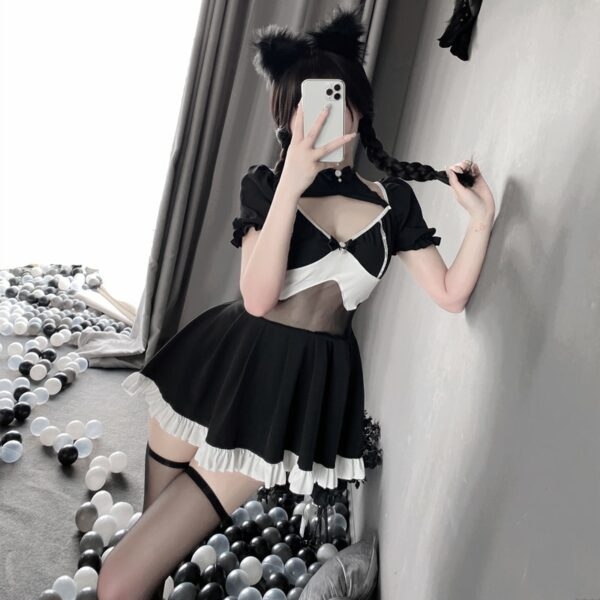 Vestido sin espalda con lazo de encaje negro cosplay kawaii