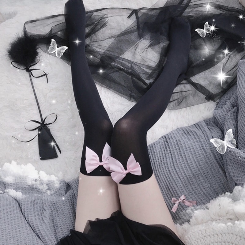 Cute Lace Stockings With Colorful Bows - Kawaii Fashion Shop