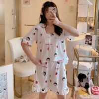 Pijama fofo com estampa de manga curta Pijama feminino kawaii