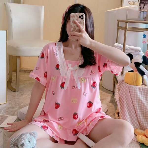 Niedlicher kurzärmliger Pyjama mit Aufdruck Damen-Pyjama kawaii