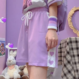Kawaii Heart Print High Waist Shorts A-line kjol kawaii