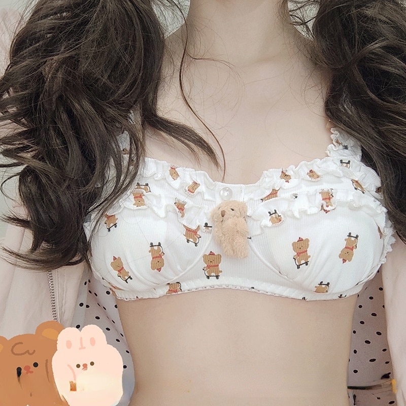 Japanese Lolita Kawaii Bow Ruffle White Underwear Set Sexy Female