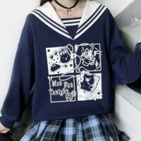 일본 카와이 선원 칼라 스웨트 셔츠 하라주쿠 카와이