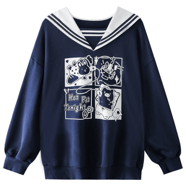 Japansk Kawaii Sailor Collar Sweatshirt Harajuku kawaii