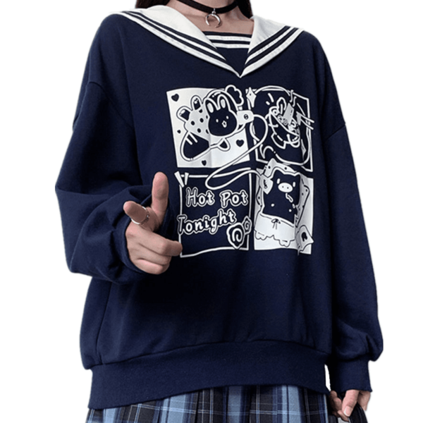 Japanisches Kawaii-Sweatshirt mit Matrosenkragen Harajuku-Kawaii