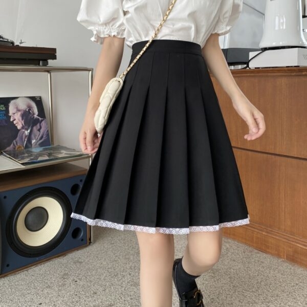 Japansk sommar Kawaii spets plisserad kjol Kawaii med hög midja