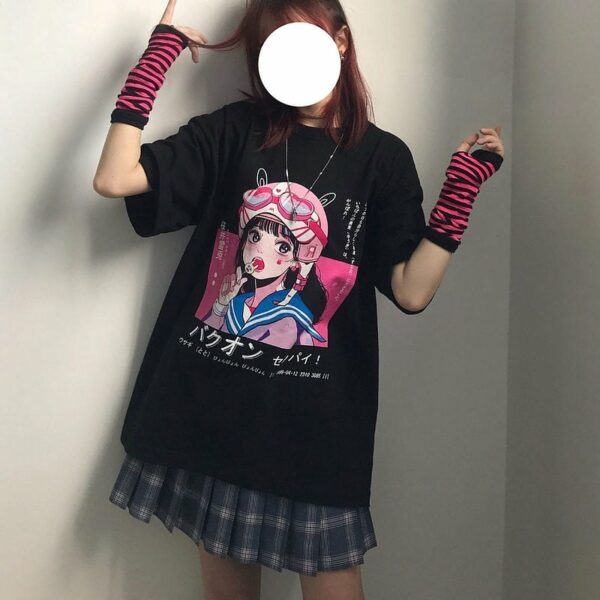 Kawaii Punk Style Svart T-shirt Svart T-shirt kawaii
