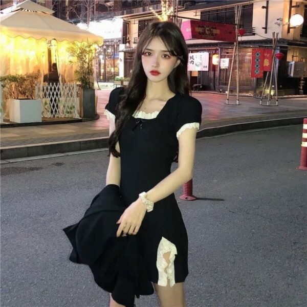카와이 슬림 핏 사이드 슬릿 블랙 쇼트 드레스 검은 드레스 가와이