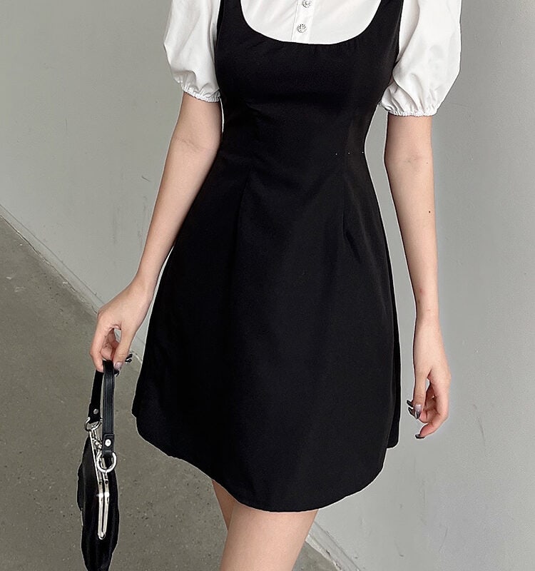 Summer Polo Slim Black White Dress - Kawaii Fashion Shop | Cute Asian ...