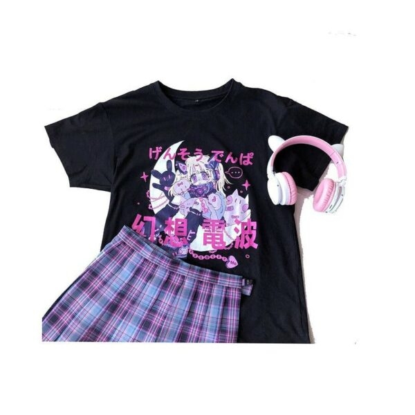 Kawaii schwarzes Punkanime-T-Shirt 6