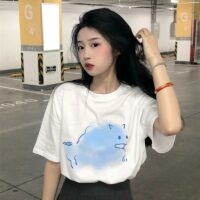 かわいい韓国風オールマッチルーズTシャツ韓国のかわいい