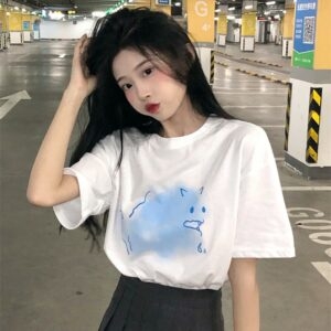카와이 한국 스타일 올 매치 루즈 티셔츠 한국 카와이