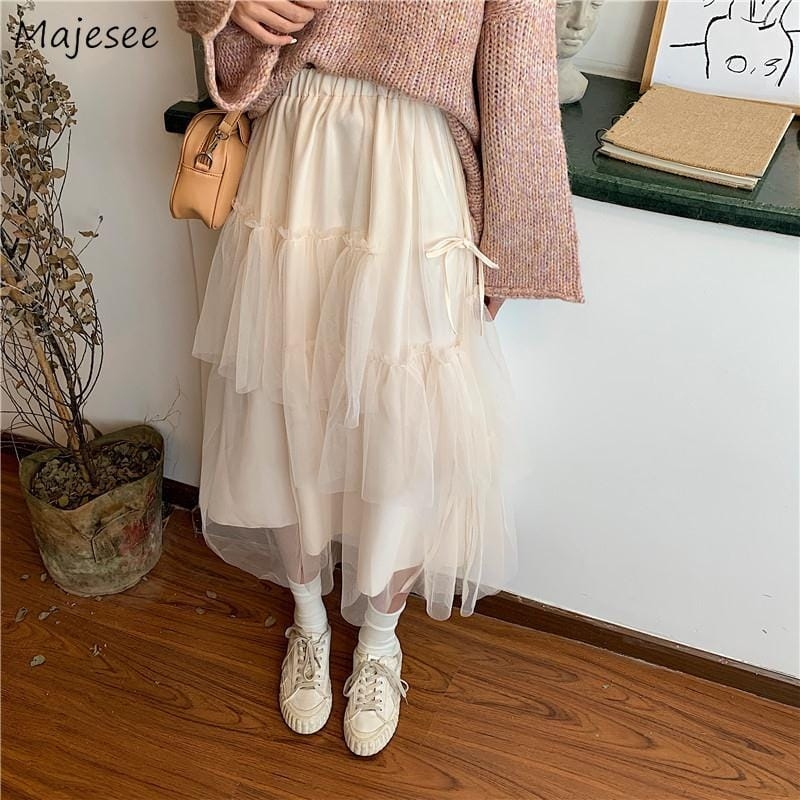 Korean Style Midi Mesh Skirt - Kawaii Fashion Shop  Cute Asian Japanese  Harajuku Cute Kawaii Fashion Clothing