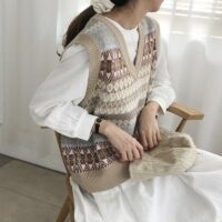 Gilet tricoté vintage à col en V Harajuku kawaii