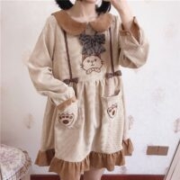 Robe en velours côtelé chat Mori Girl Kawaii Kawaii gothique