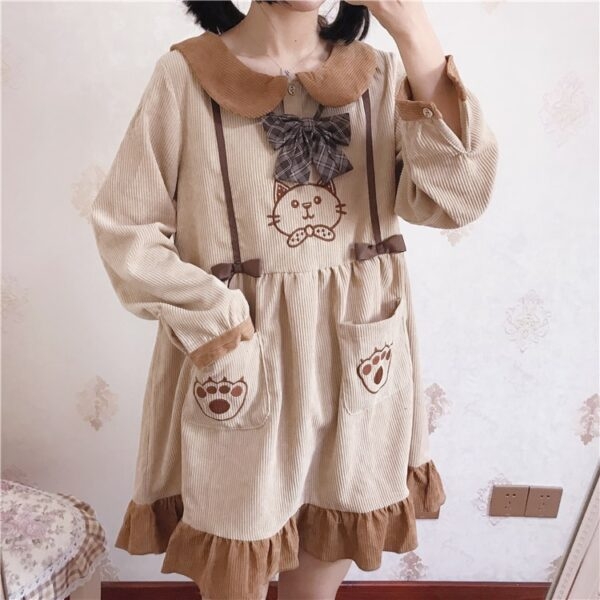 Robe en velours côtelé chat Kawaii Mori Girl 2