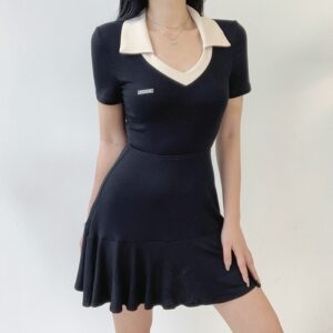 Such Cute Slim Polo Dress A-line Skirt kawaii