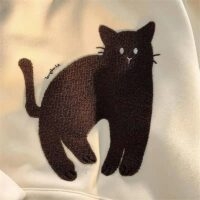 هوديي قطة القهوة Kawaii كبيرة الحجم قطة القهوة كاواي