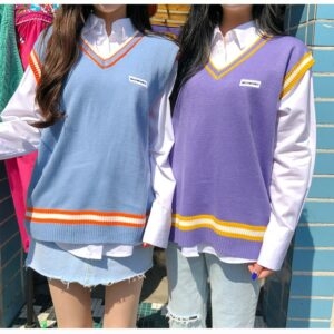 Korean Fashion Style Pastel Candy Vest Knit Sweater kawaii