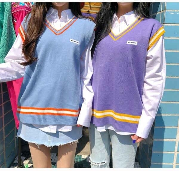 韓国ファッションスタイルパステルキャンディベストニットセーターかわいい