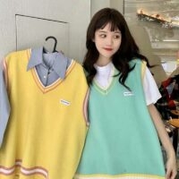 Gilet de bonbons pastel de style mode coréenne Pull en tricot kawaii