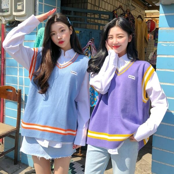 Gilet de bonbons pastel de style mode coréenne Pull en tricot kawaii