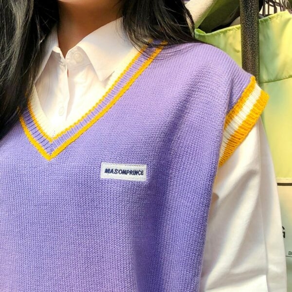 Koreansk modestil pastellgodisväst Stickad tröja kawaii