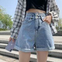 Korean Fashion Strap High-waisted Denim Shorts Denim Shorts kawaii