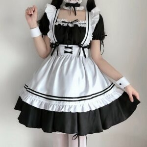 Simpatico set di vestiti per animazione Lolita Maid nero kawaii