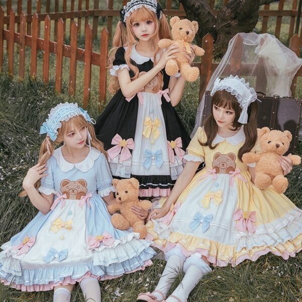 Vestido Lolita de mangas curtas Sweet Bobo Bear Urso Bobo kawaii