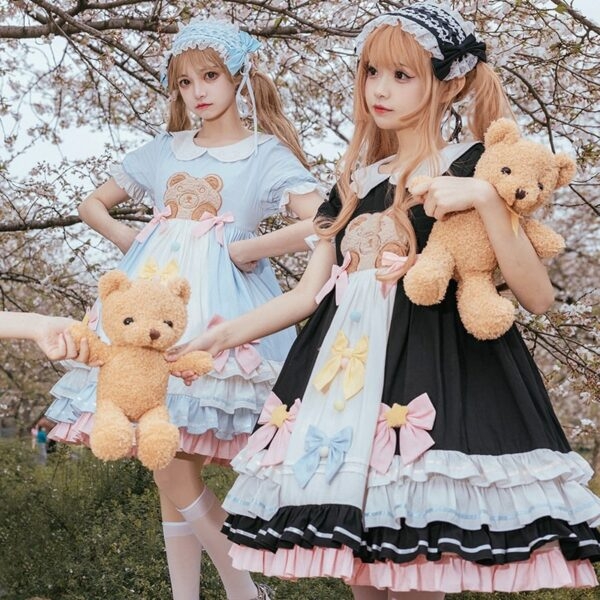Słodka sukienka Lolita z krótkim rękawem i misiem Bobo Kawaii Miś Bobo
