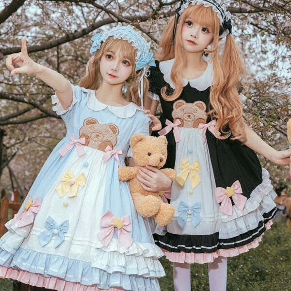 Vestido lolita de manga corta con dulce oso bobo Bobo oso kawaii