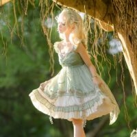 Sweet Lolita Lace Poliéster Sem Mangas Verde Lolita Jumper Saias Fada da floresta kawaii
