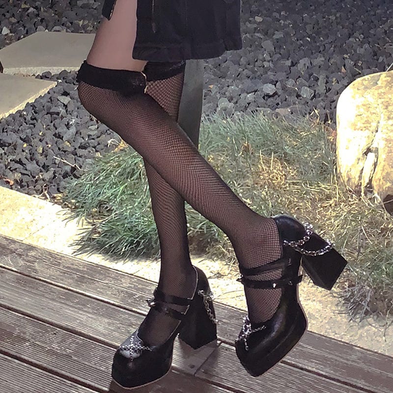 Gothic Two Tone Cross Black Chunky Heel Lolita Shoes - Kawaii Fashion ...