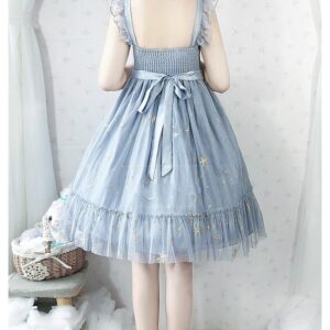 Zoete blauwe polyester mouwloze Lolita-jurk Cosplay-kawaii