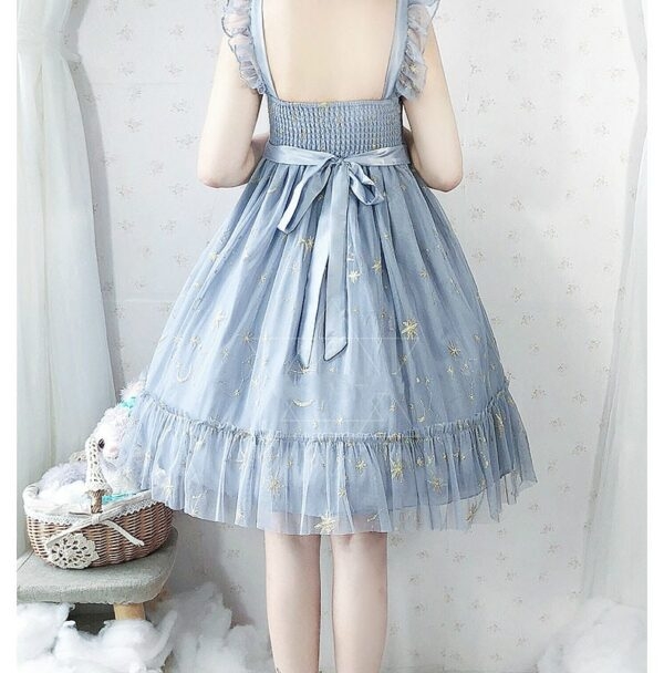 Süßes ärmelloses Lolita-Kleid aus blauem Polyester Cosplay-Kawaii