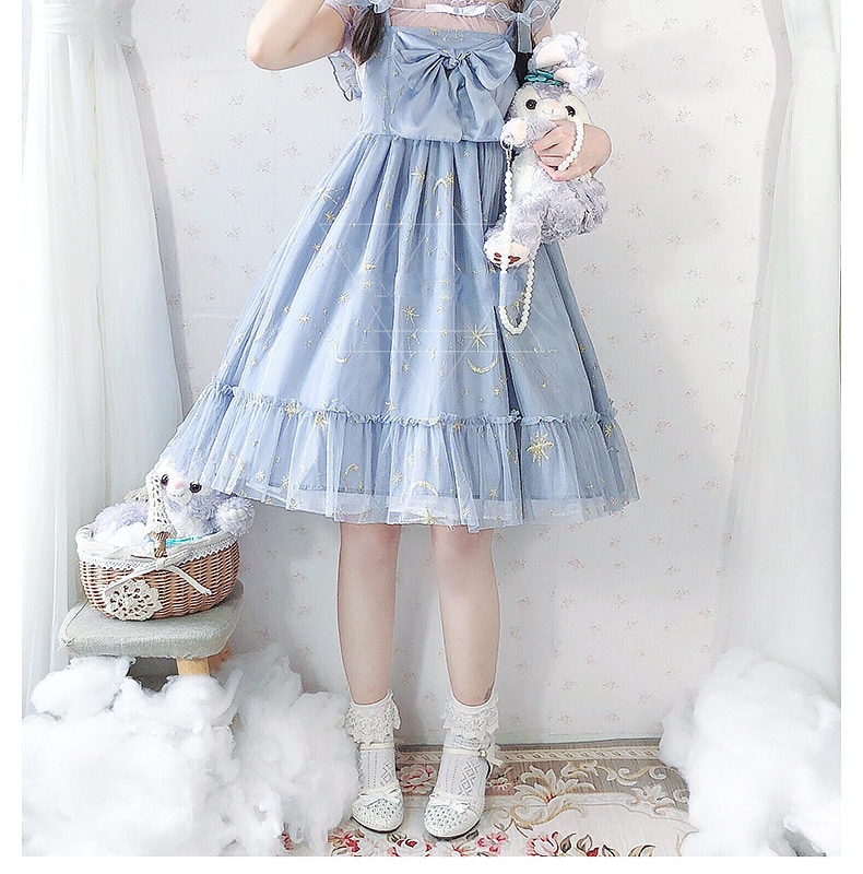 Sweet Blue Polyester Sleeveless Lolita Dress - Kawaii Fashion Shop ...