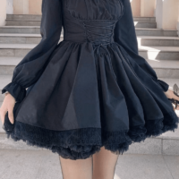 Kawaii Lace Up Gothic Puff Sweet Dress Korea Stylish kawaii
