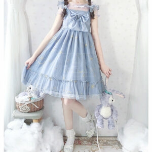 Süßes ärmelloses Lolita-Kleid aus blauem Polyester Cosplay-Kawaii