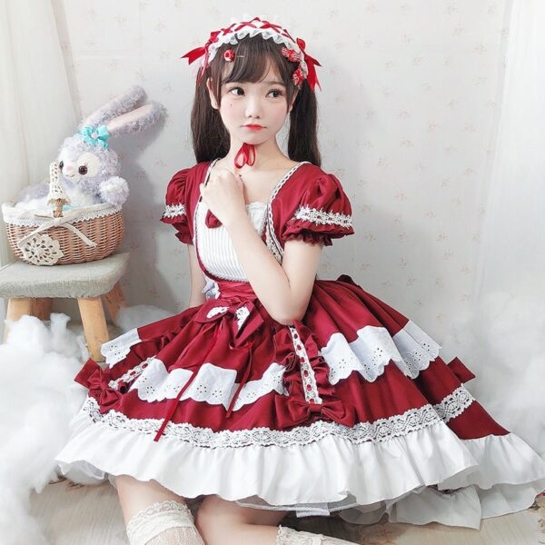 Vestidos de empregada Kawaii Lolita OP com babados Cosplay kawaii